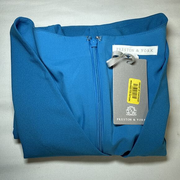 Preston & York Sheath Dress Size 14 Teal Pintuck Short Sleeves V Neck Lined NWT - Picture 16 of 16